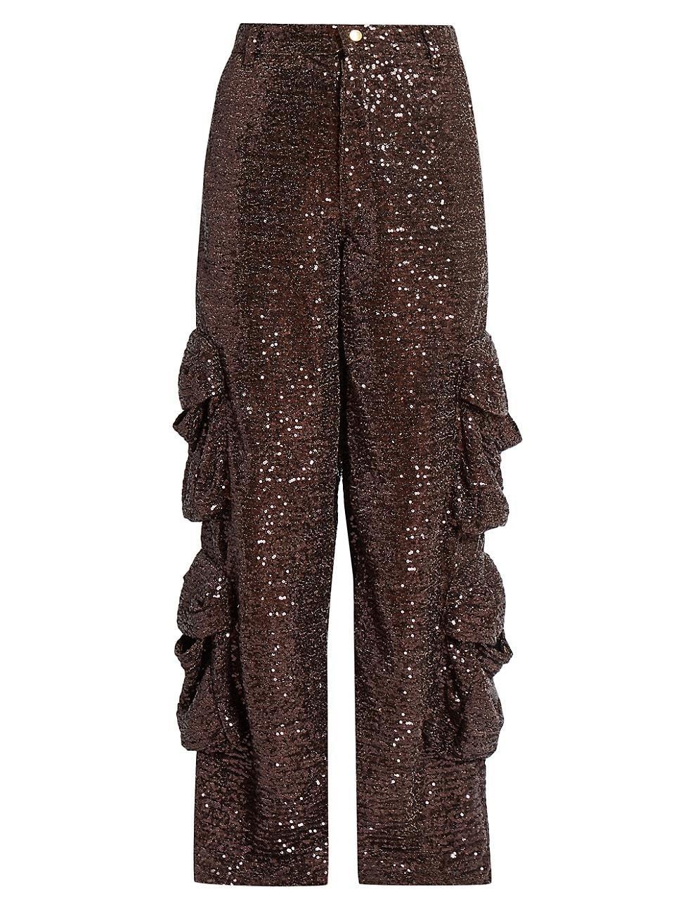 Womens Sequin Baggy Cargo Pants Product Image