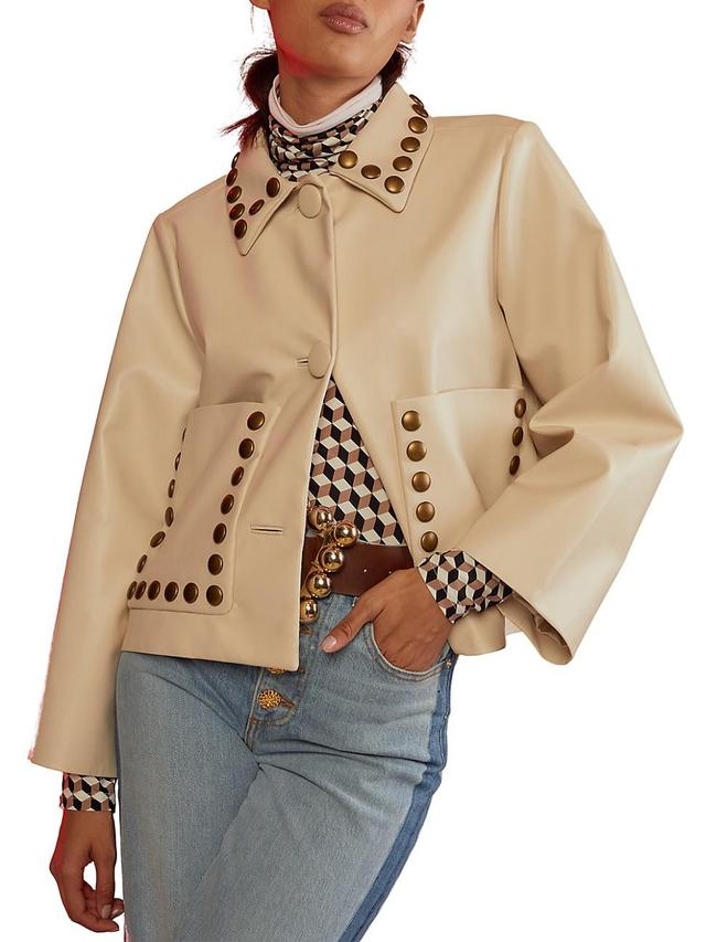 Womens Studded Faux Leather Jacket Product Image