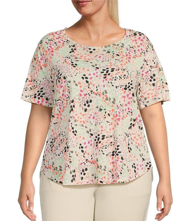 Kinesis Plus Size Short Sleeve Speckled Map Print Braid Back Tee Shirt Product Image