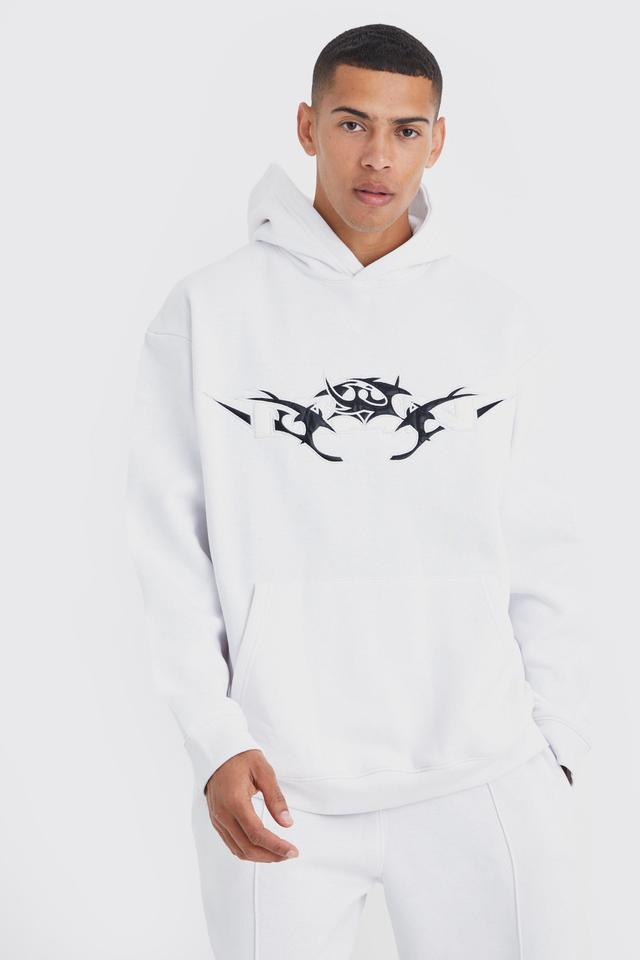 Mens White Oversized Pu Applique Hoodie, White Product Image