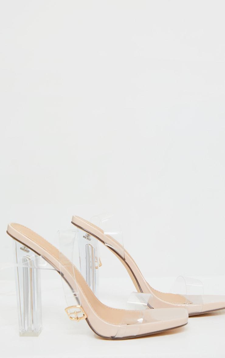 Nude Wide Fit Clear High Block Heel Strappy Heel Sandals Product Image