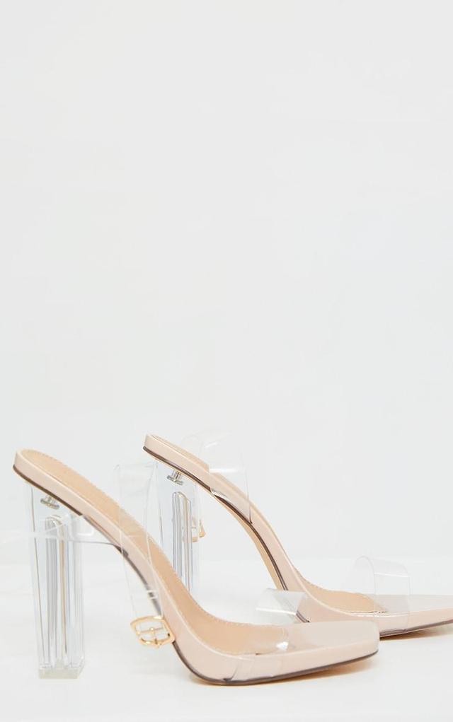 Nude Wide Fit Clear High Block Heel Strappy Heel Sandals Product Image