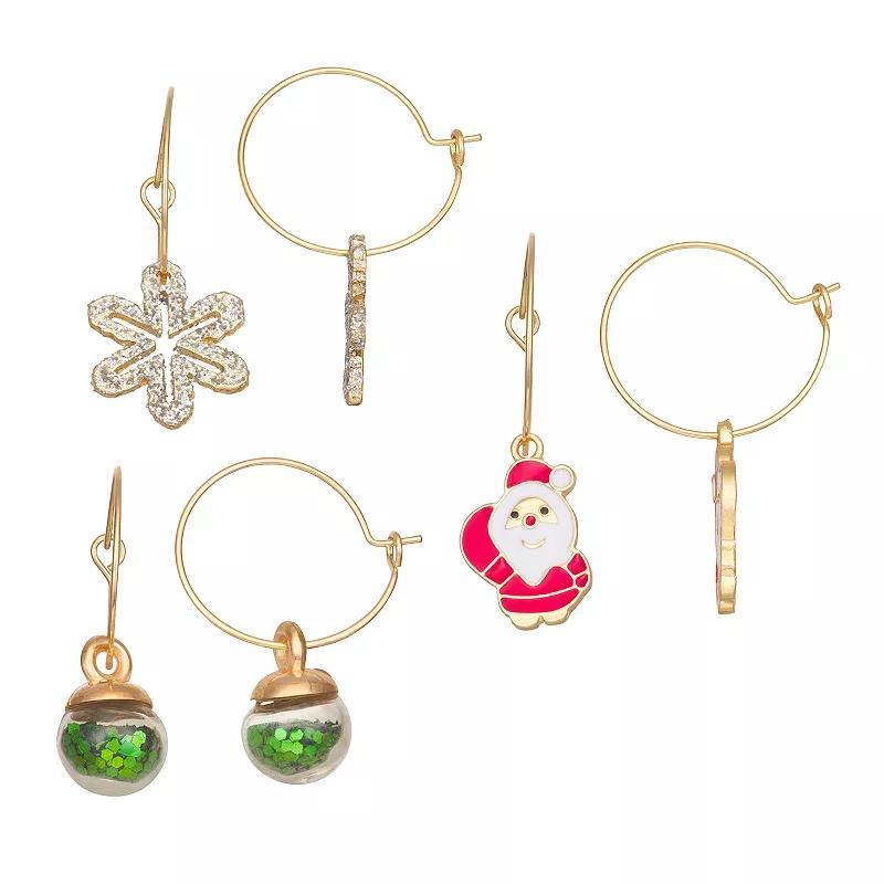 Celebrate Together 3-Pair Gold-Tone Christmas Hoop Earring Set, Womens, Gold Tone Product Image