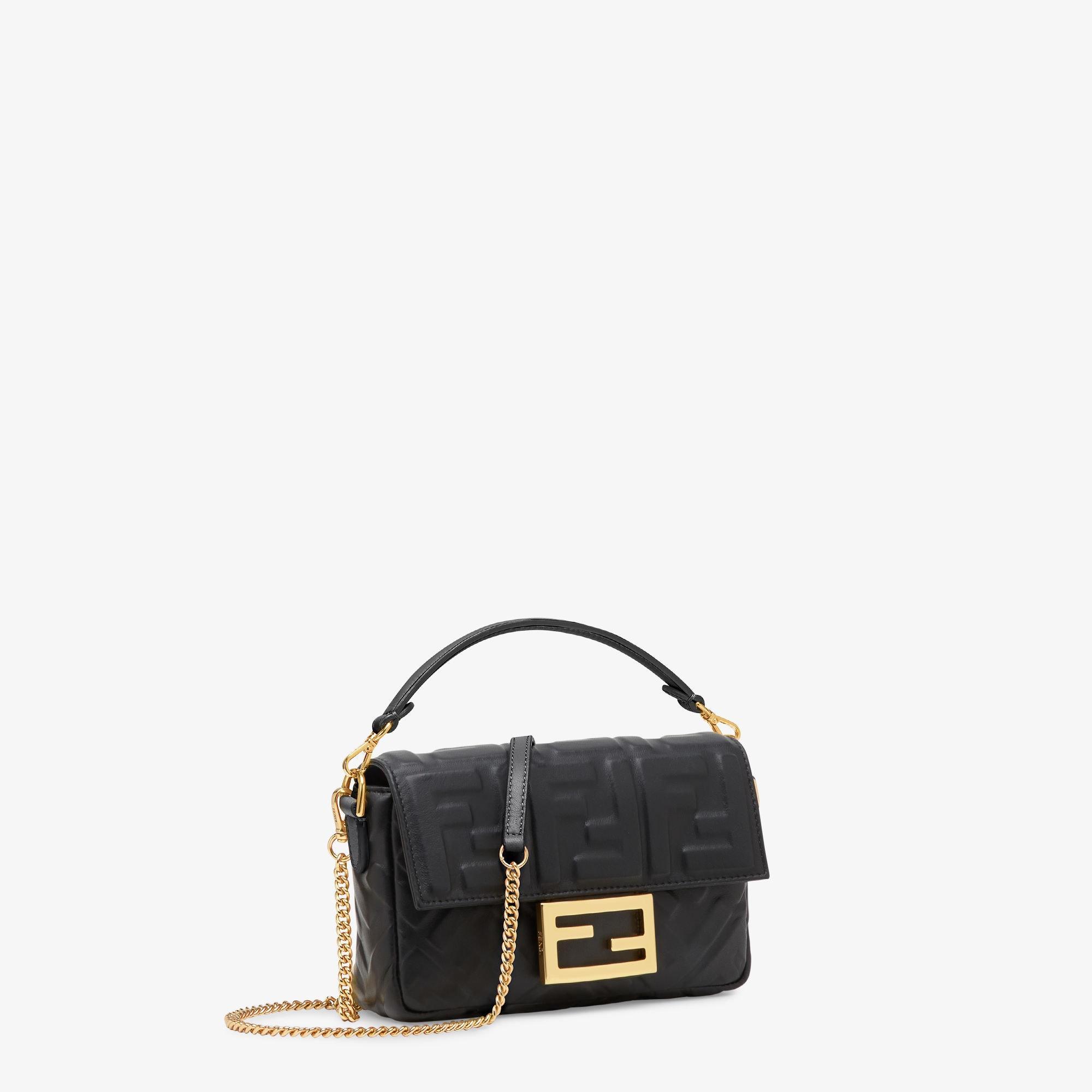 Baguette MiniBlack nappa leather bag with FF motif Product Image