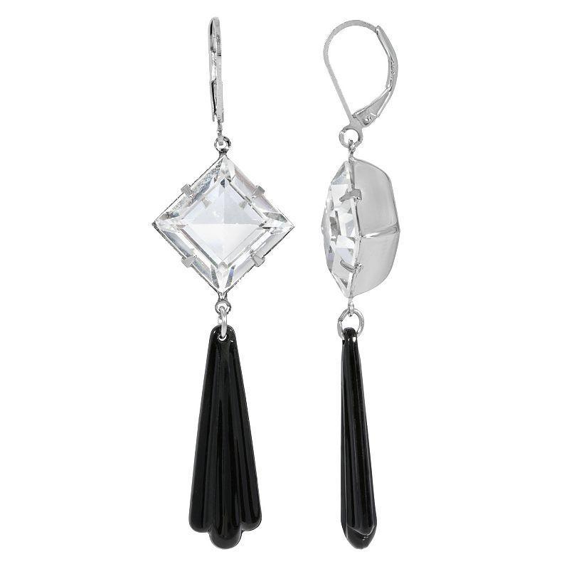 1928 Silver Tone Crystal & Black Beaded Stone Drop Earrings, Womens Product Image