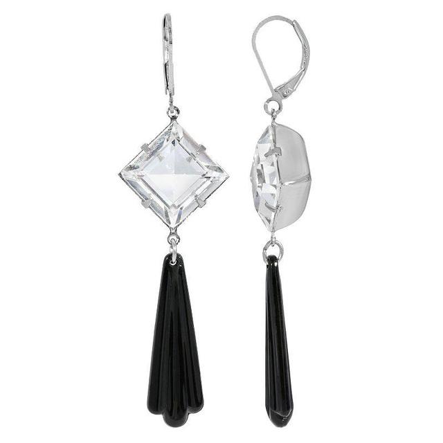 1928 Silver Tone Crystal & Black Beaded Stone Drop Earrings, Womens Product Image