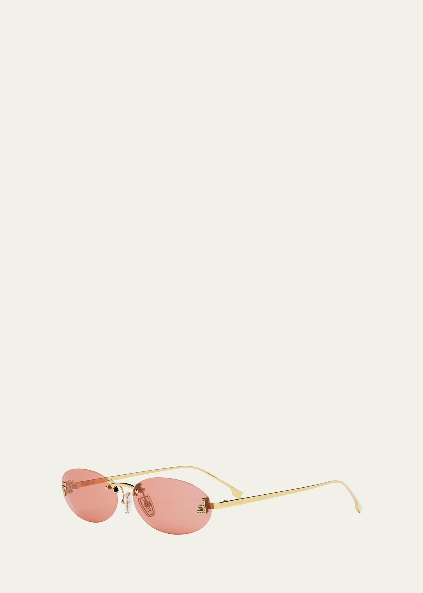 Fendi Embellished FF Oval Metal Sunglasses  - SHINY ENDURA GOLD Product Image