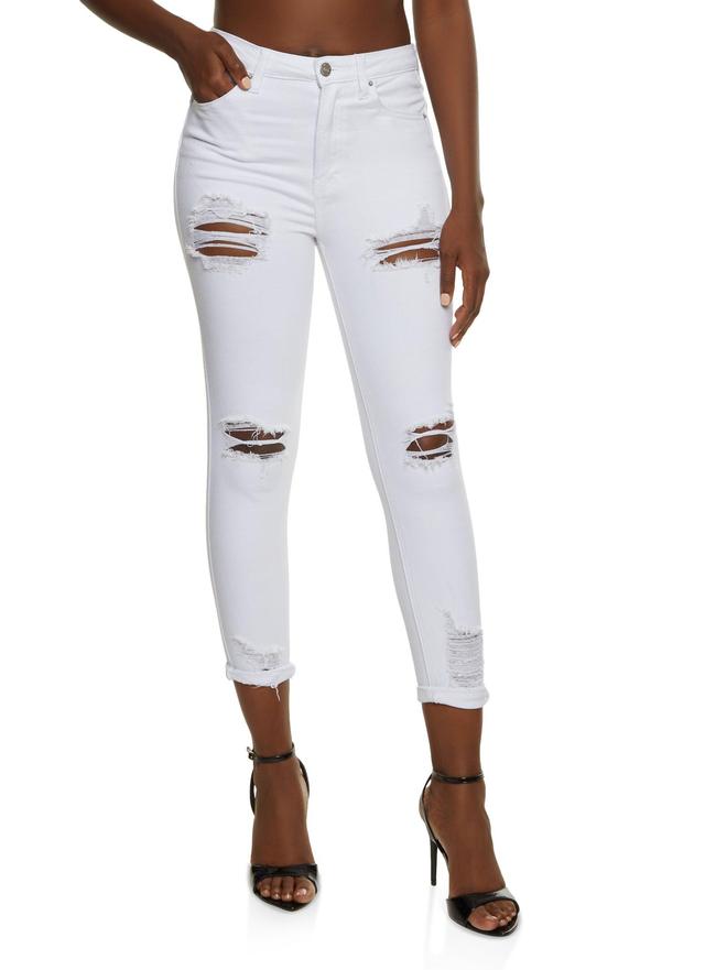 Womens WAX Ripped Rolled Cuff Skinny Jeans Product Image