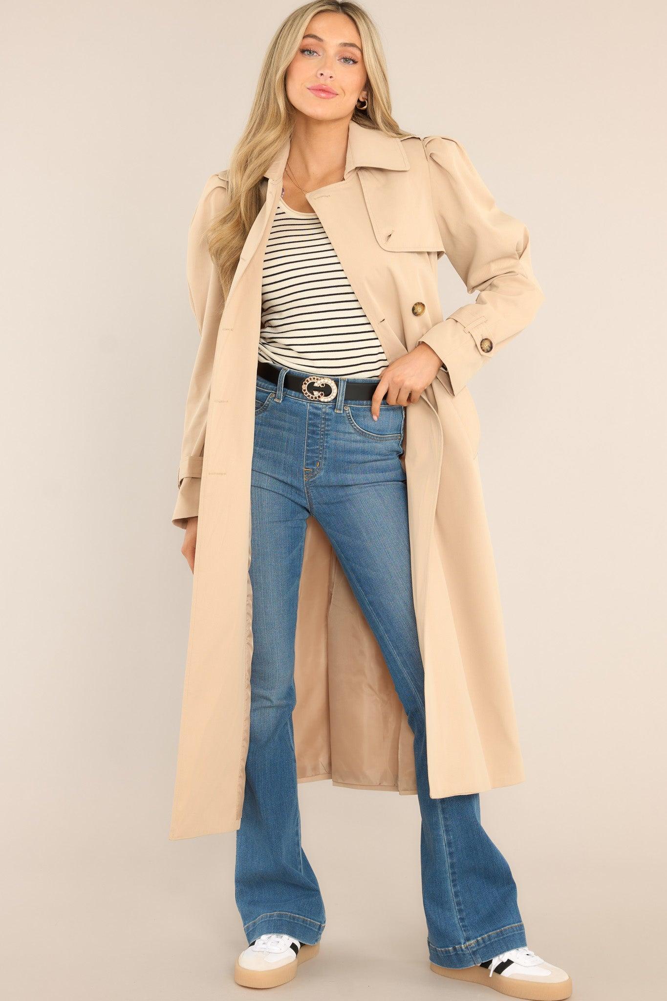 Absolutely Obsessed Tan Belted Trench Coat Product Image