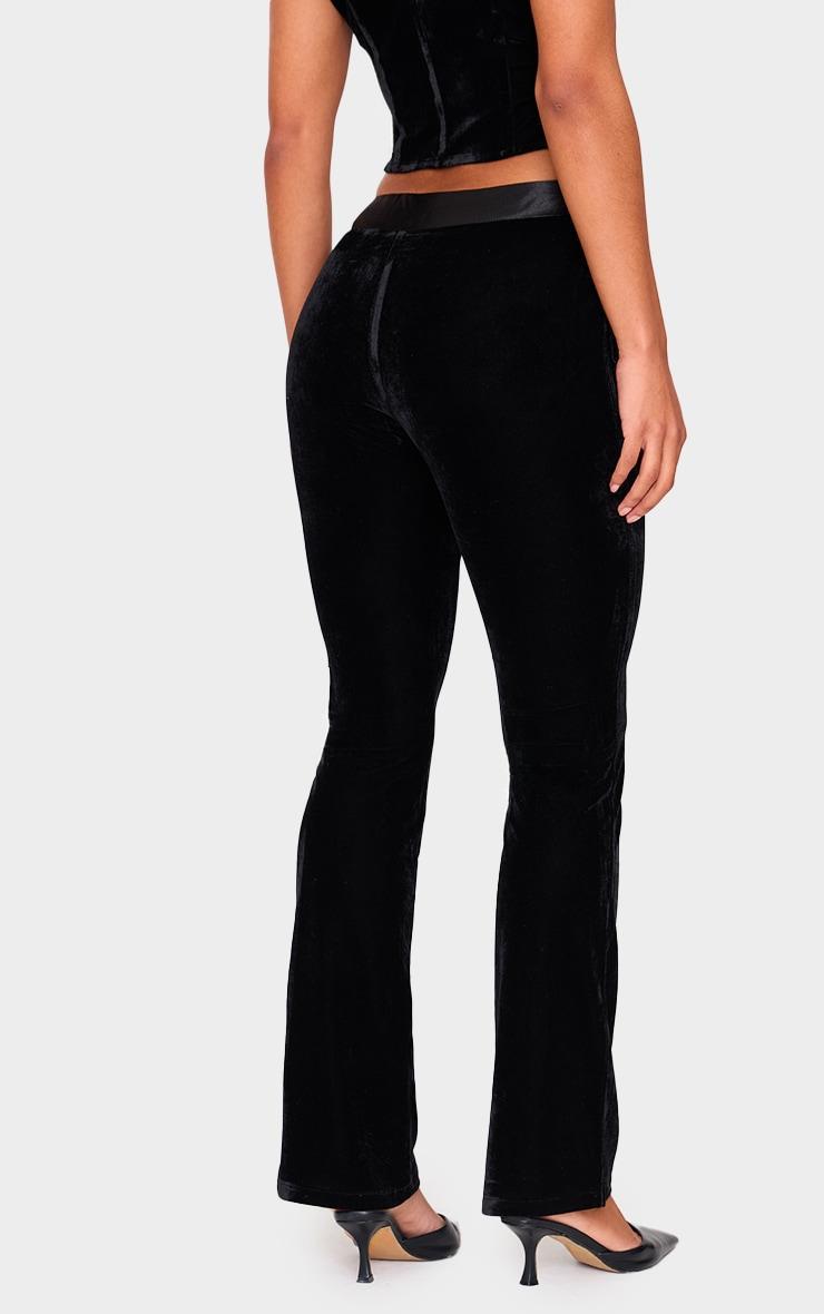 Black Velvet Satin Waistband Skinny Flare Pants Product Image