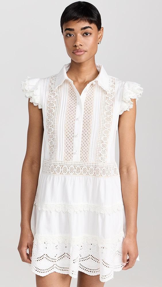 alice + olivia Meeko Embroidered Ruffle Sleeve Shirt Dress | Shopbop Product Image