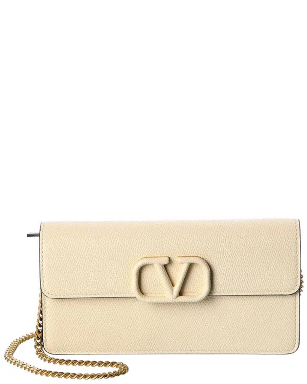 Valentino Vsling Grainy Leather Wallet On Chain In Beige Product Image