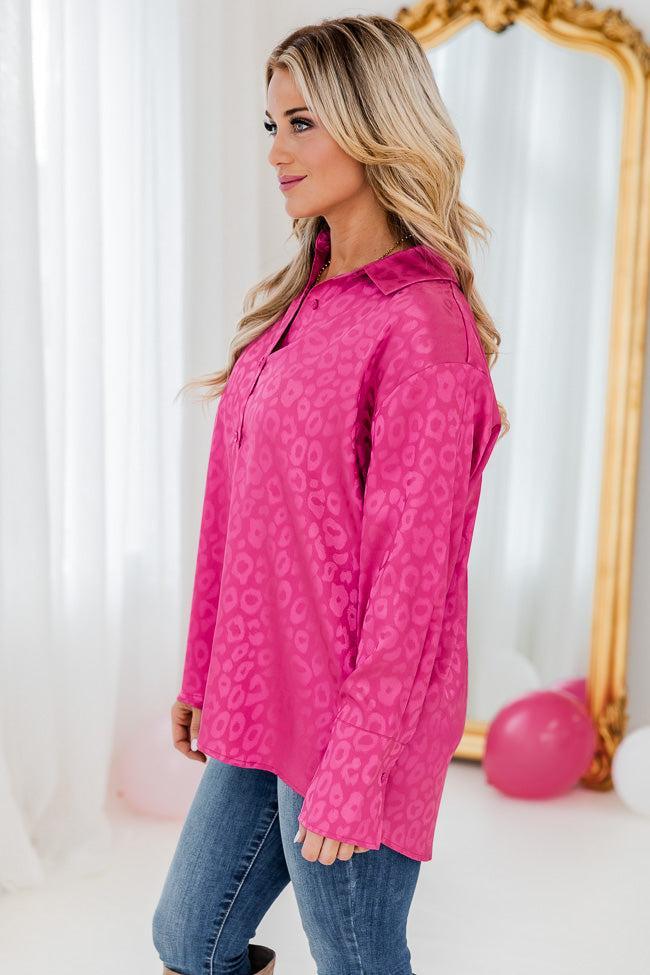 Already Spoken For Pink Leopard Print Satin Blouse FINAL SALE Product Image