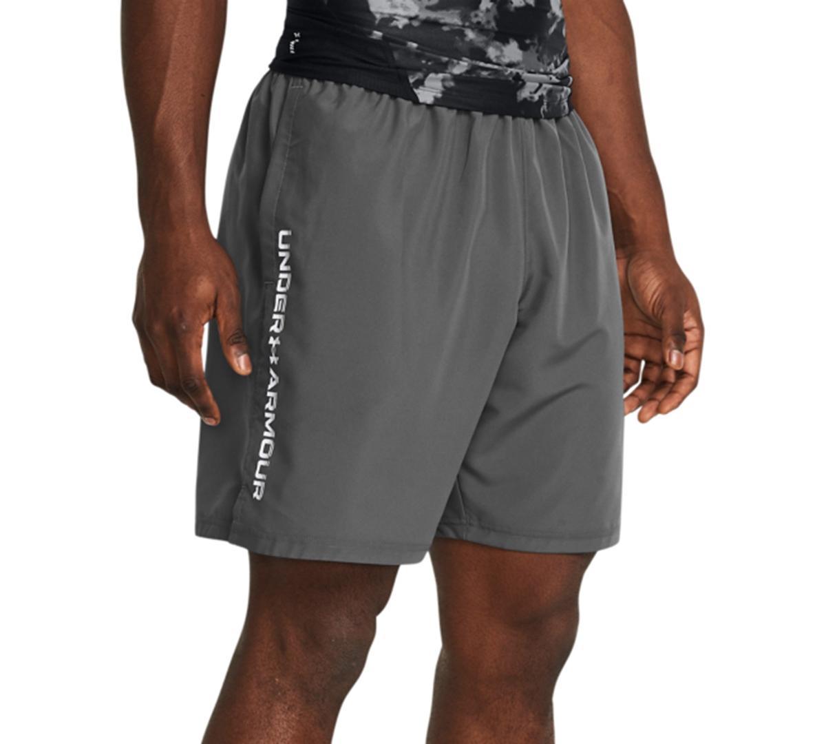 Under Armour Mens Moisture-Wicking Logo-Print 8-1/4 Tech Shorts - Castlerock Gray Product Image