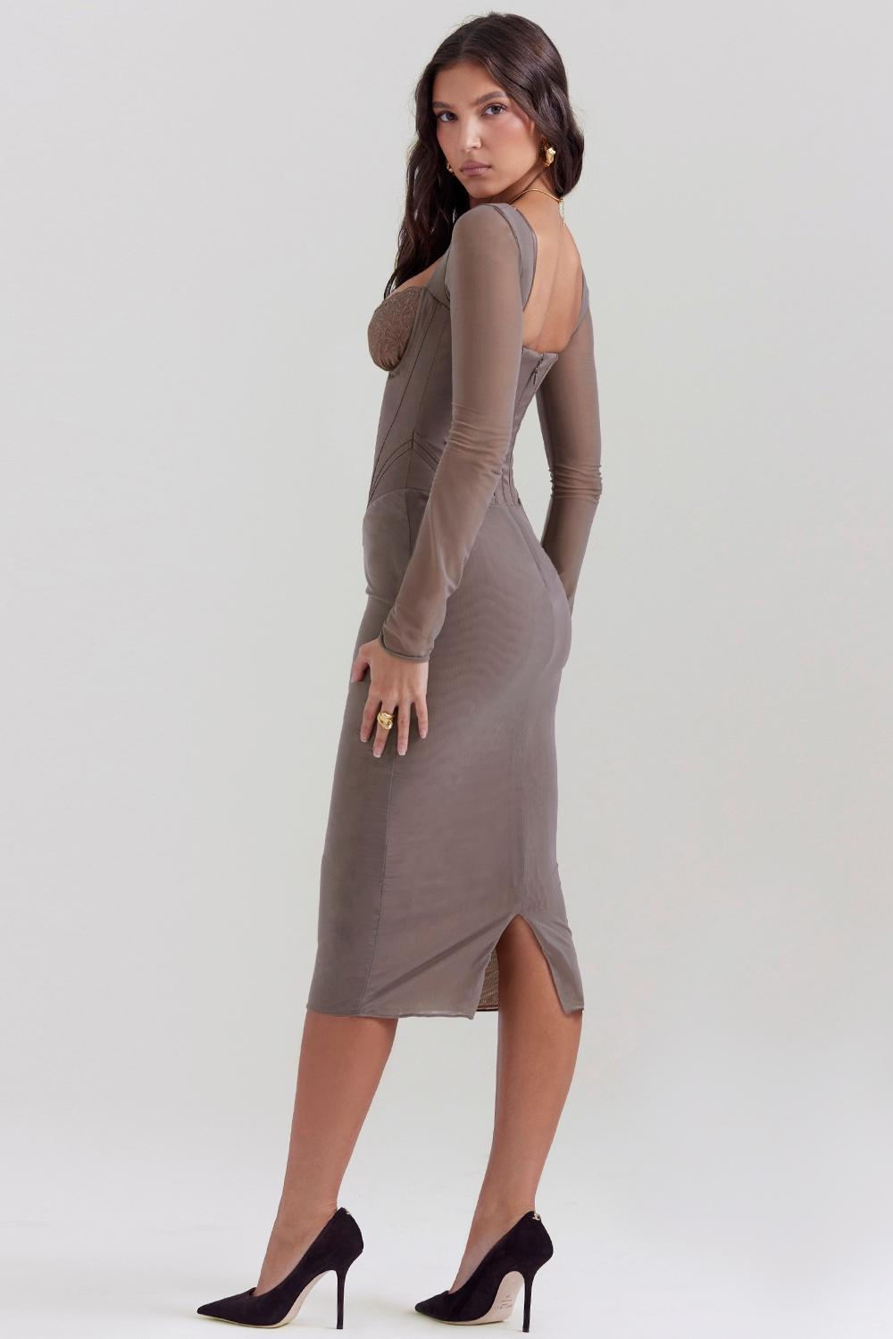 Safran Mocha Corset Midi Dress Product Image