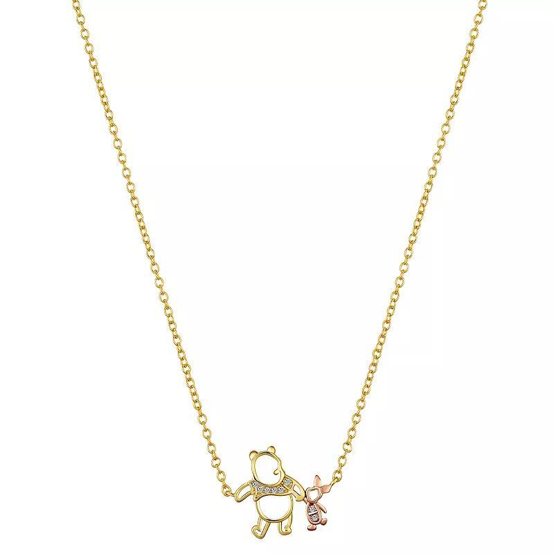 Disneys Winnie the Pooh Piglet & Pooh 14k Gold Flash Plated Cubic Zirconia Necklace, Womens Two Tone Product Image