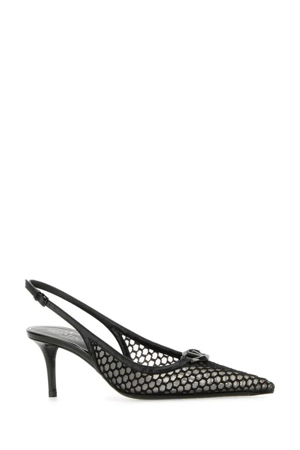 VALENTINO GARAVANI Valentino Logo Plaque Pointed Slingback Pumps In Black Product Image