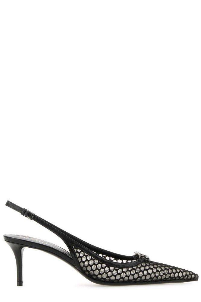 Valentino Logo Plaque Pointed Slingback Pumps In Nero Product Image