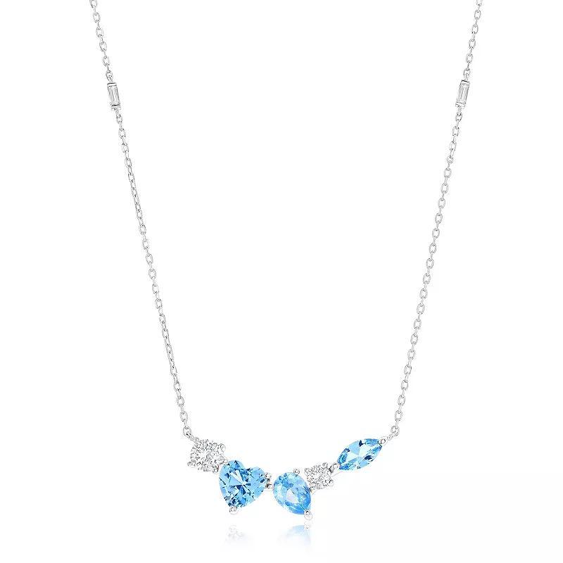 Argento Bella Sterling Silver Clear & Colorful Cubic Zirconia Multi-Shape Bar Necklace, Womens, Blue Product Image