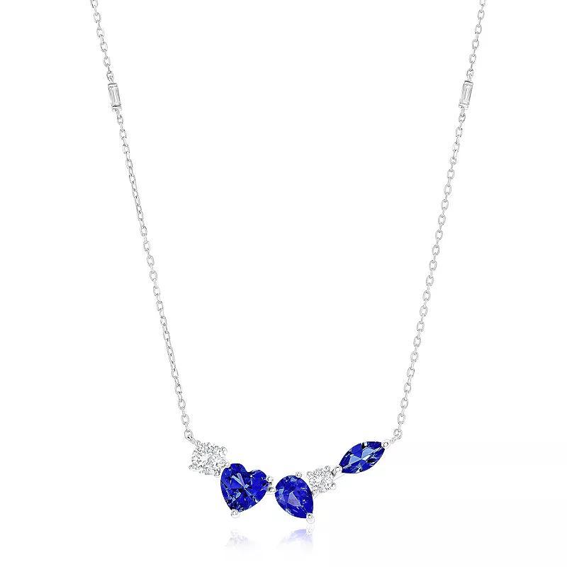 Argento Bella Sterling Silver Clear & Colorful Cubic Zirconia Multi-Shape Bar Necklace, Womens, Blue Product Image