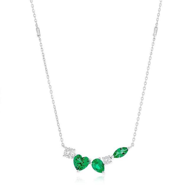 Argento Bella Sterling Silver Clear & Colorful Cubic Zirconia Multi-Shape Bar Necklace, Womens, Green Product Image