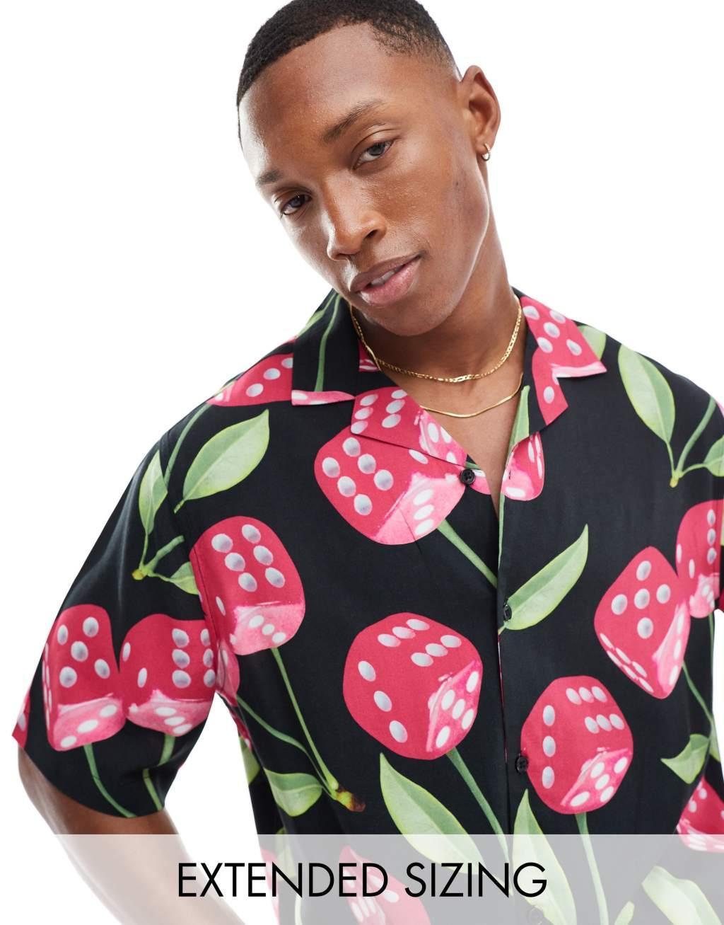 ASOS DESIGN relaxed camp collar shirt with cherry dice print Product Image