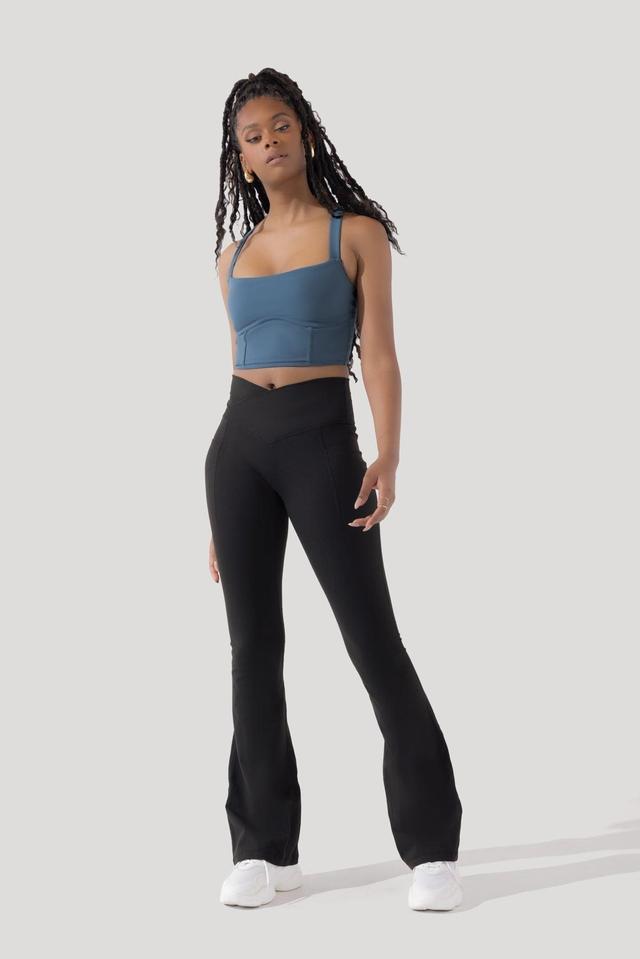 POPFLEX® Crisscross Hourglass® Flared Leggings with Pockets - Forestwood Product Image