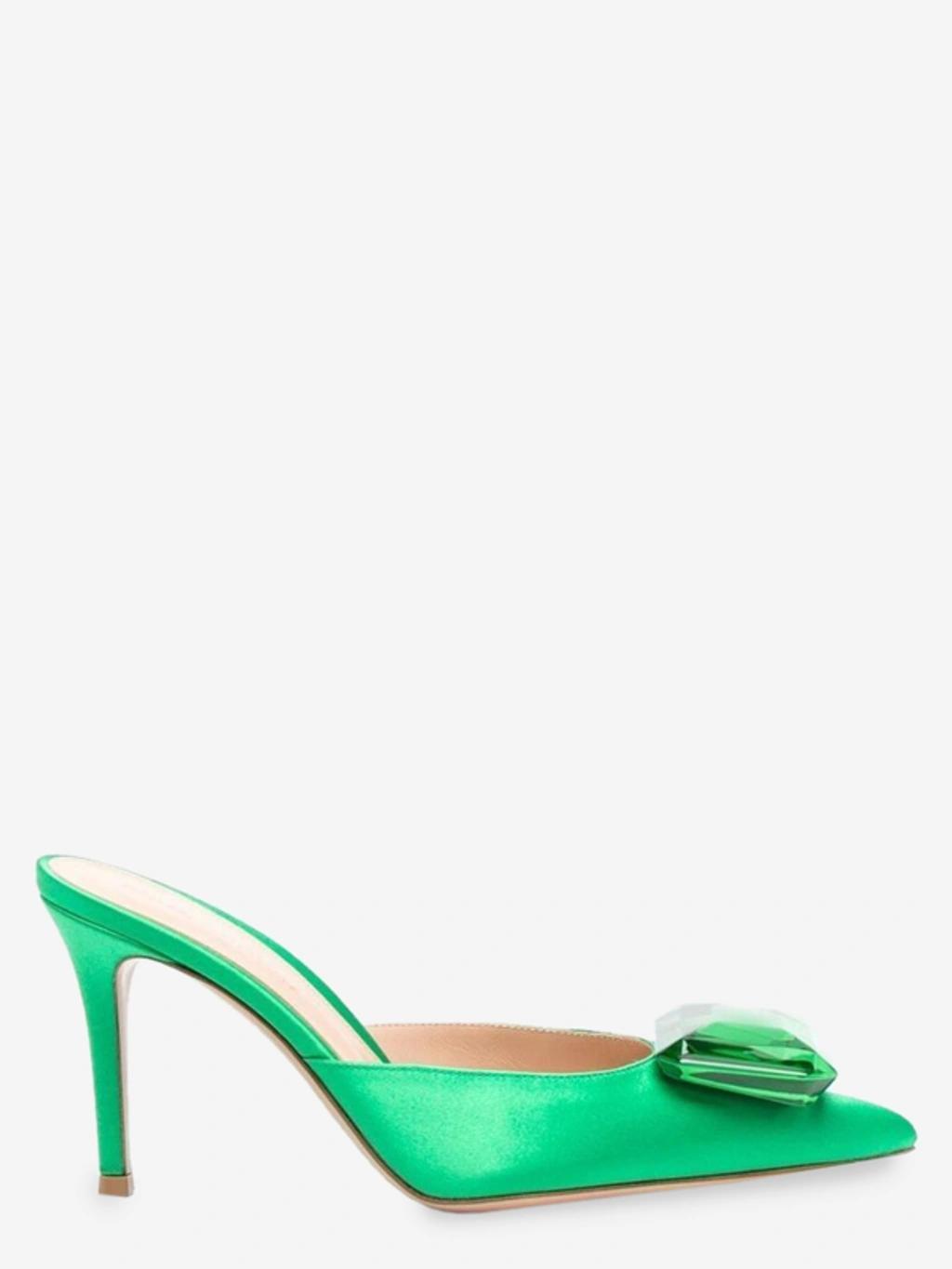 85mm Jaipur Satin Mules In Green Product Image