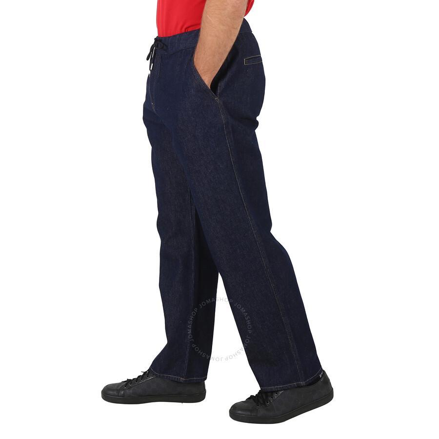 Men's Dark Blue Drawstring Straight-leg Trousers Product Image