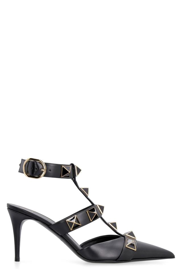 Garavani - Roman Studs Leather Slingback Pumps In Nero Product Image