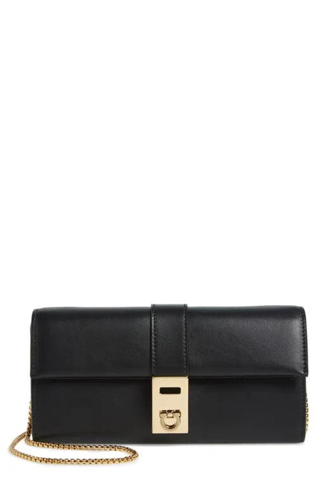 FERRAGAMO Hug Leather Wallet On A Chain In Black Product Image