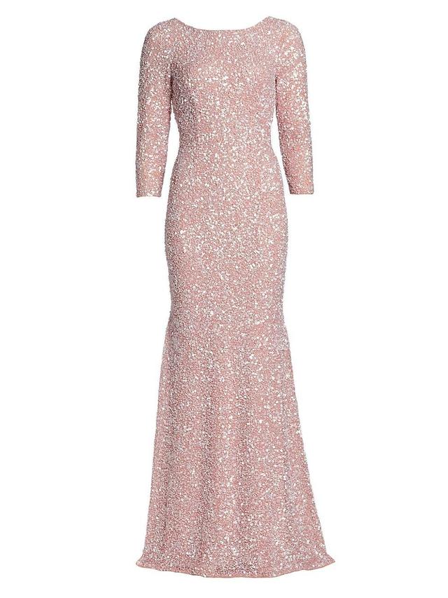 Womens Three-Quarter Sleeve Sequin Sheath Gown Product Image