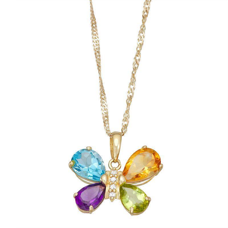 Tiara 10k Gold Gemstone & Diamond Accent Butterfly Necklace, Womens Product Image