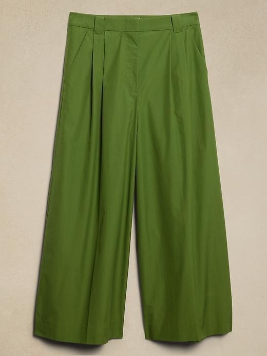 Pleated Wide-Leg Crop Poplin Pant Product Image