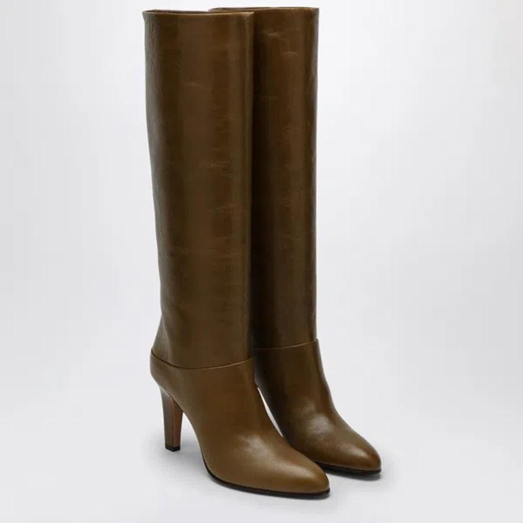 CHLOÉ Chloe Eve Khaki Green Leather Boot Women In Orange Product Image