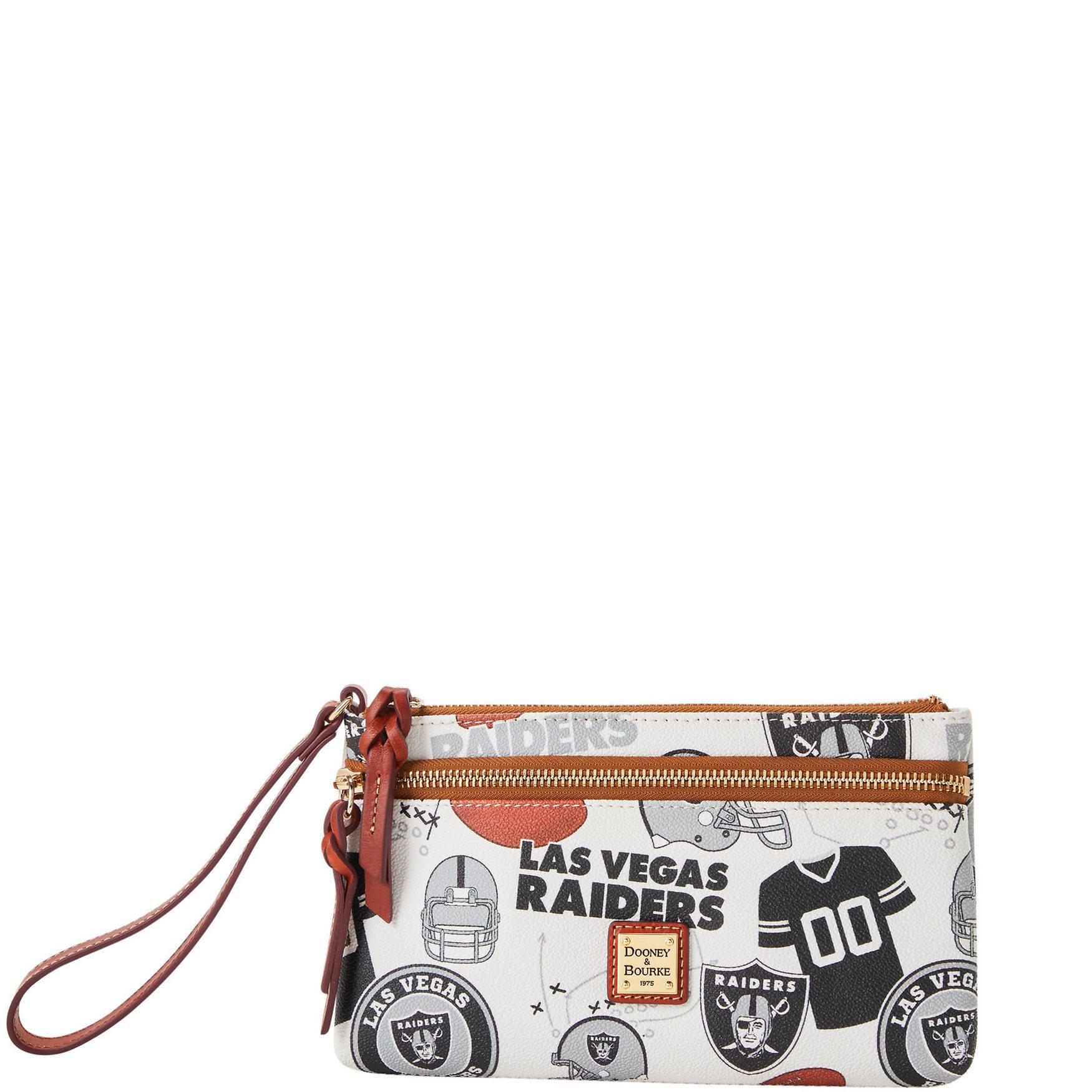 Dooney & Bourke Womens NFL Raiders Double Zip Coated Cotton Wristlet in Black Product Image