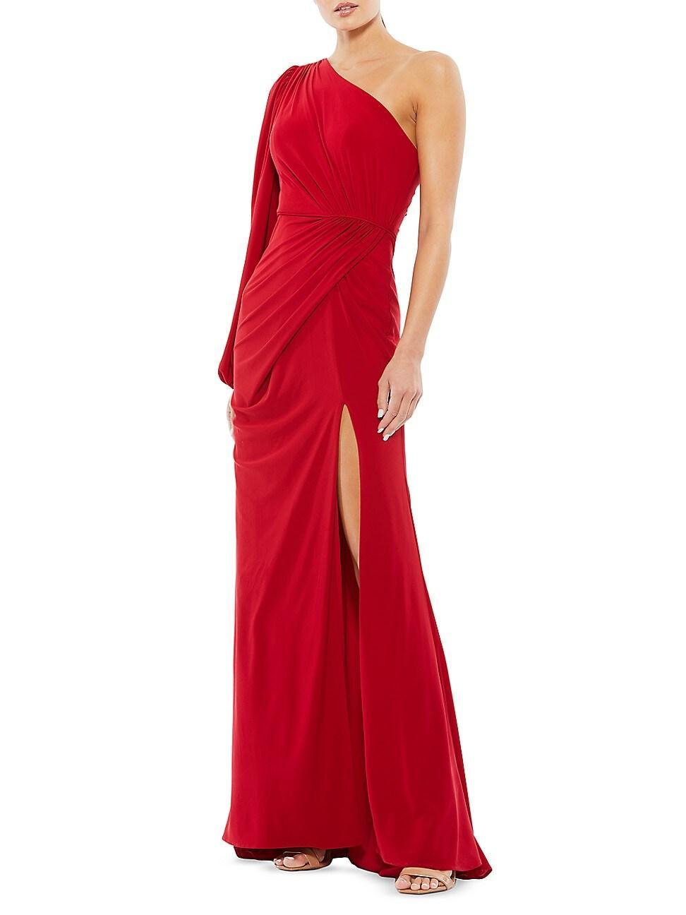 Mac Duggal One-Shoulder Long Sleeve Ruched Jersey Gown Product Image