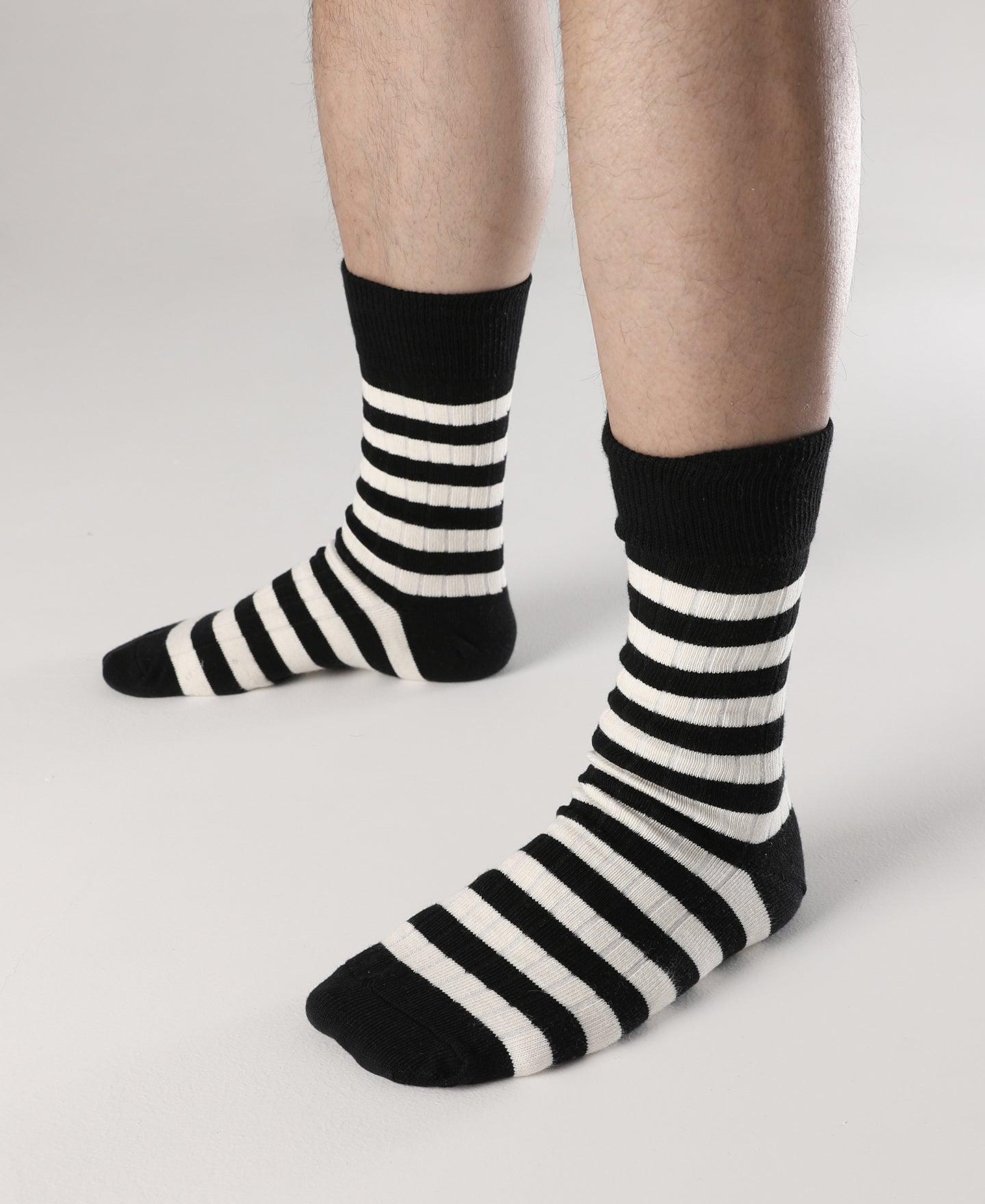 Retro Striped Cotton Socks - Black/White Product Image