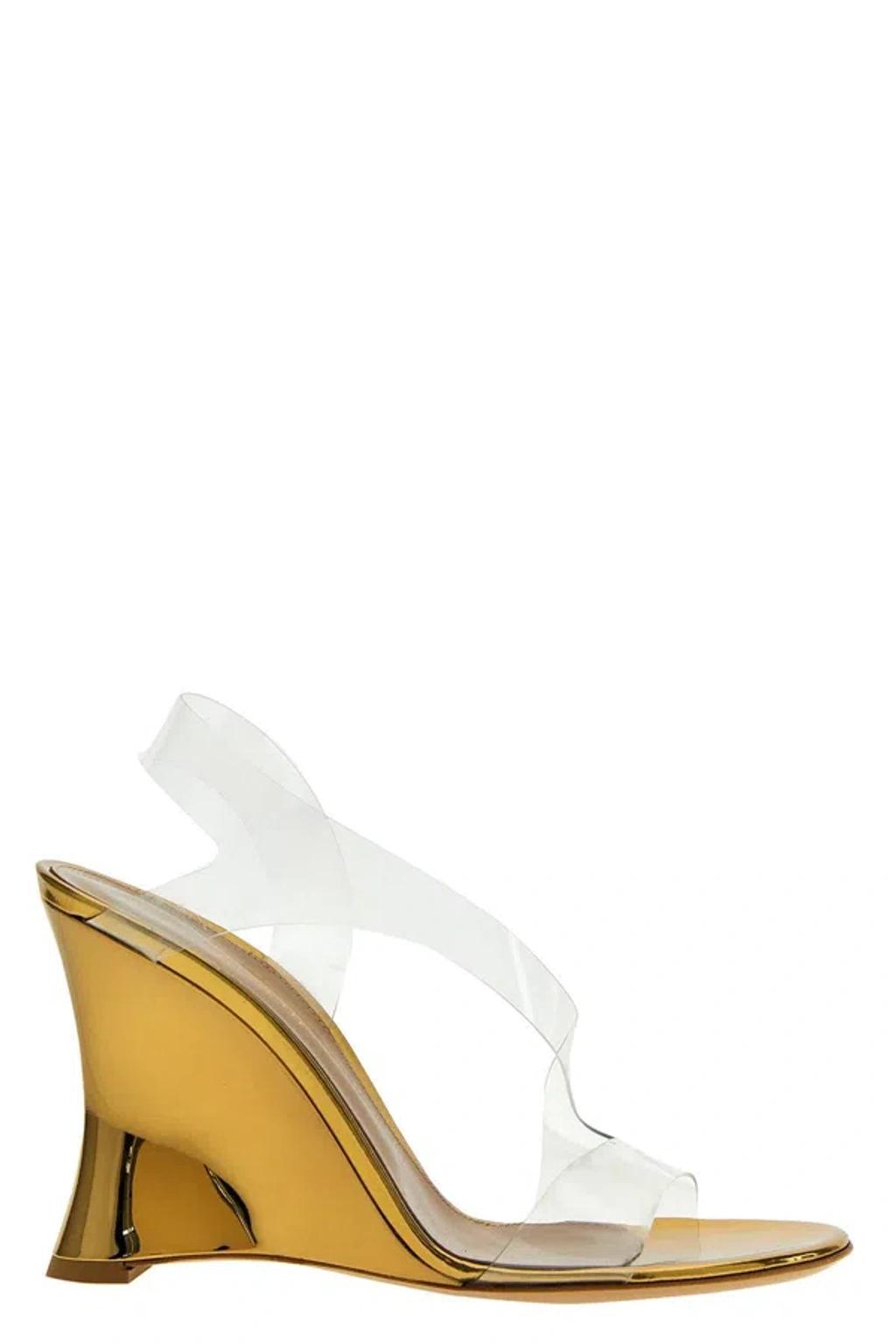 GIANVITO ROSSI Laminated Leather Pvc Sandals In Gold product image