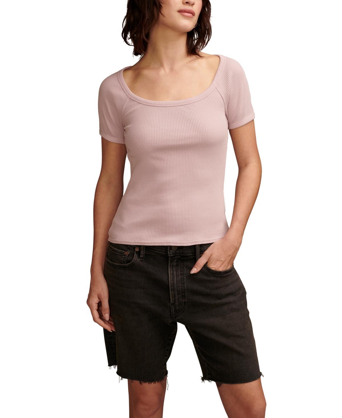 Lucky Brand Womens Short-Sleeve Rib-Knit Top Product Image