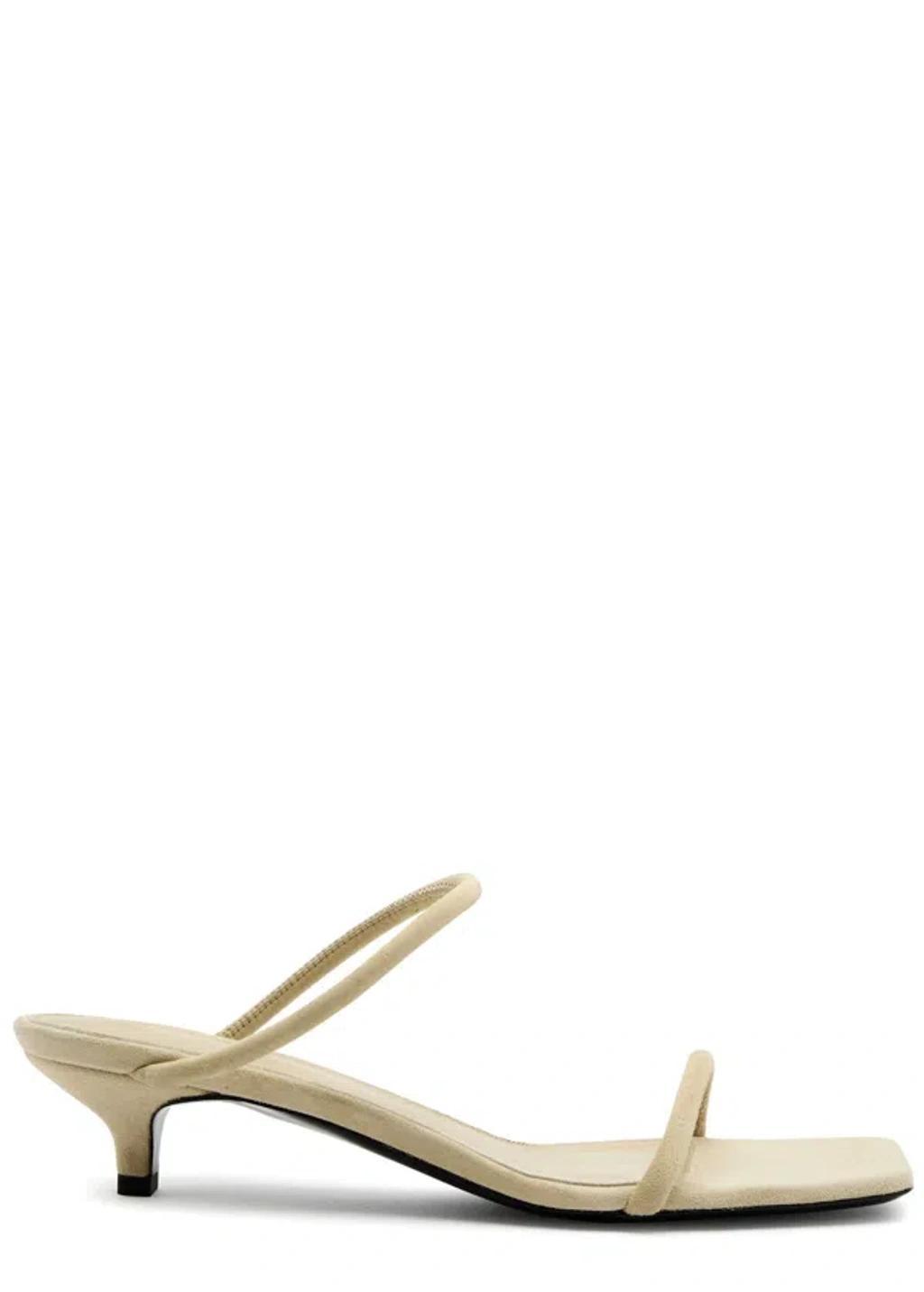 Minimalist Suede Leather Sandals In Ecru Product Image