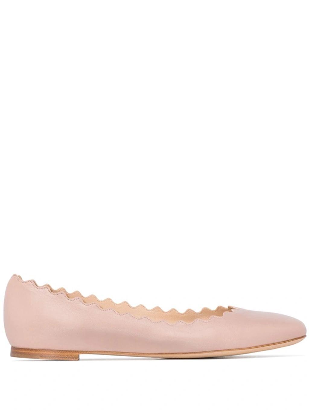 CHLOÉ Lauren Scalloped Leather Ballet Flats In Pink Product Image