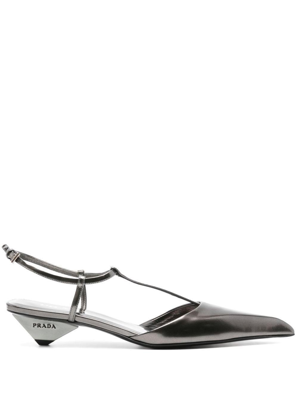 Metallic T-strap Ballerina Pumps In Gray Product Image