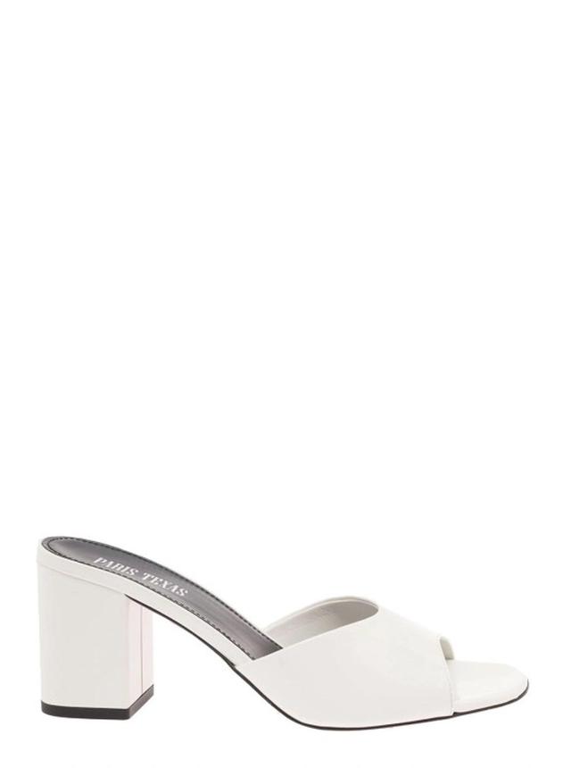 'anja' White Mules With Block Heel In Patent Leather Woman In Neutrals Product Image