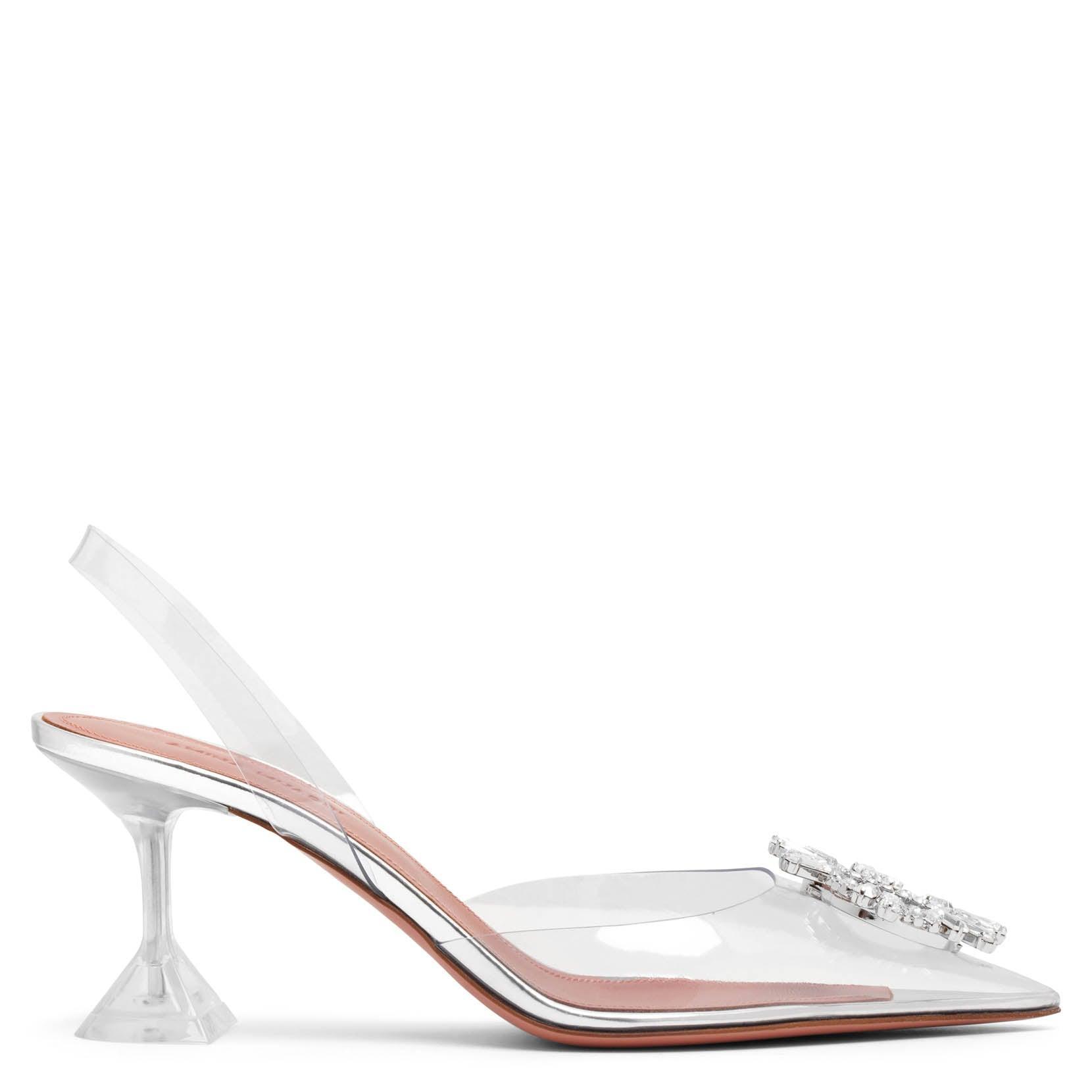 Begum Slingback Crystal-embellished Pvc Heeled Mules In Metallic Product Image