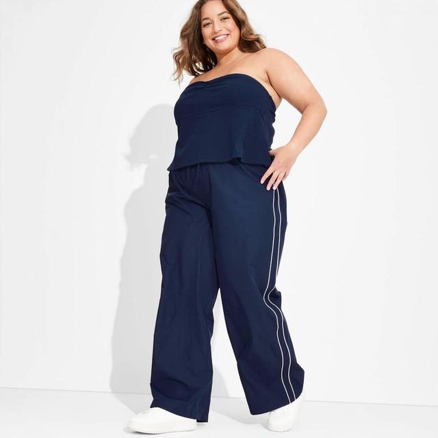 Womens Mid-Rise Wide Leg Track Pants - Wild Fable Navy Blue 1X Product Image