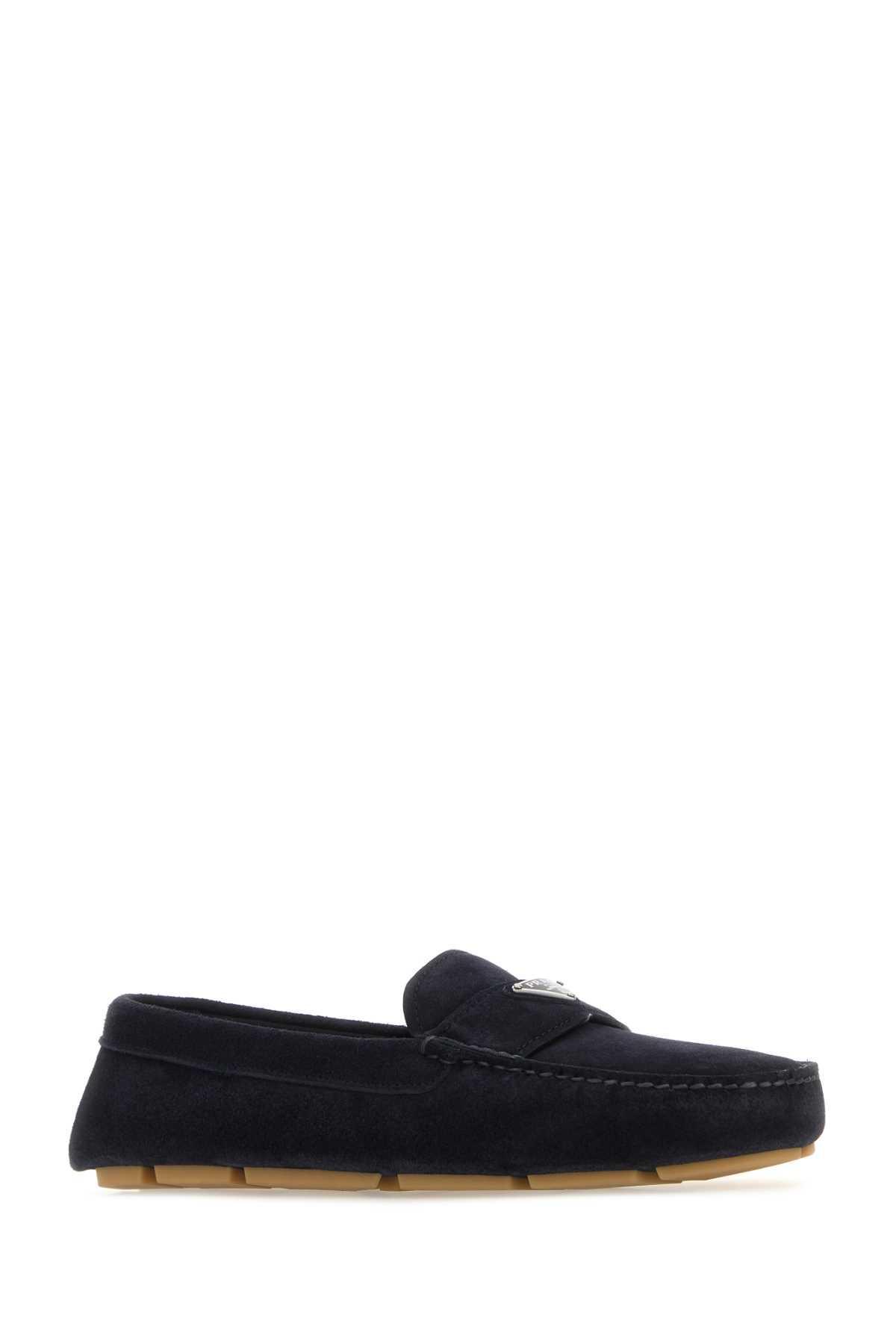 PRADA Dark Blue Suede Loafers Product Image