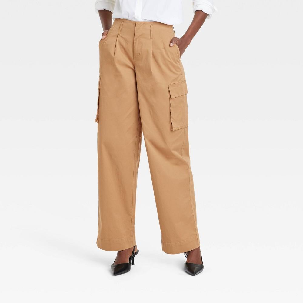 Womens High-Rise Wide Leg Cargo Pants - A New Day Tan 8 Product Image