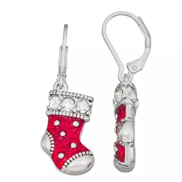 Napier Silver Tone Stocking Drop Earrings, Womens, Red Product Image