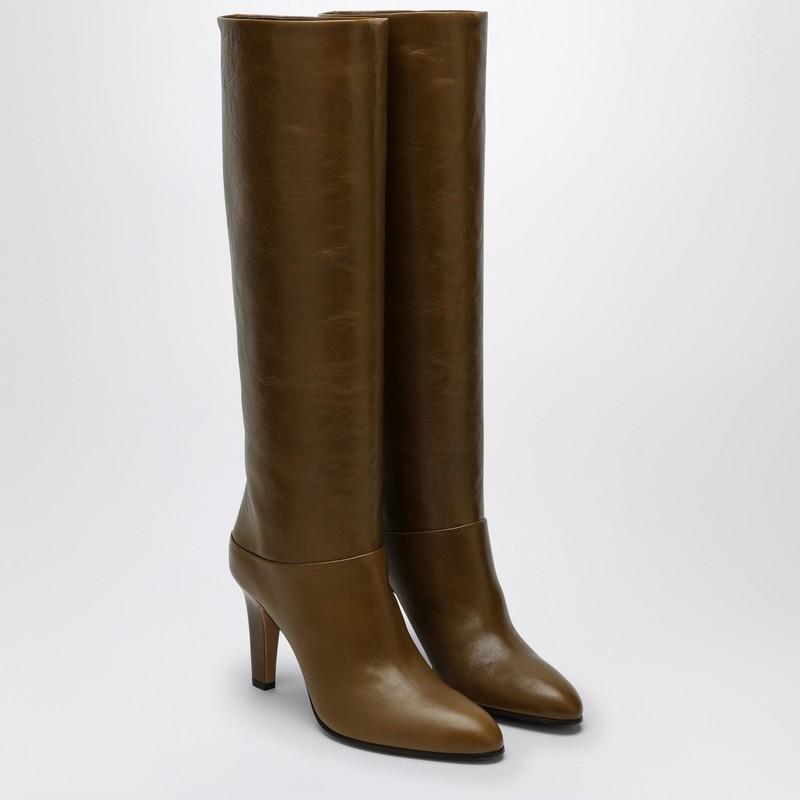 CHLOÉ Eve Khaki Green Leather Boot In Orange Product Image